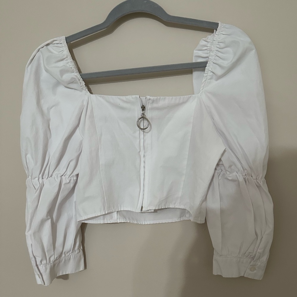 White puffy sleeve blouse cropped - Picture 2 of 4